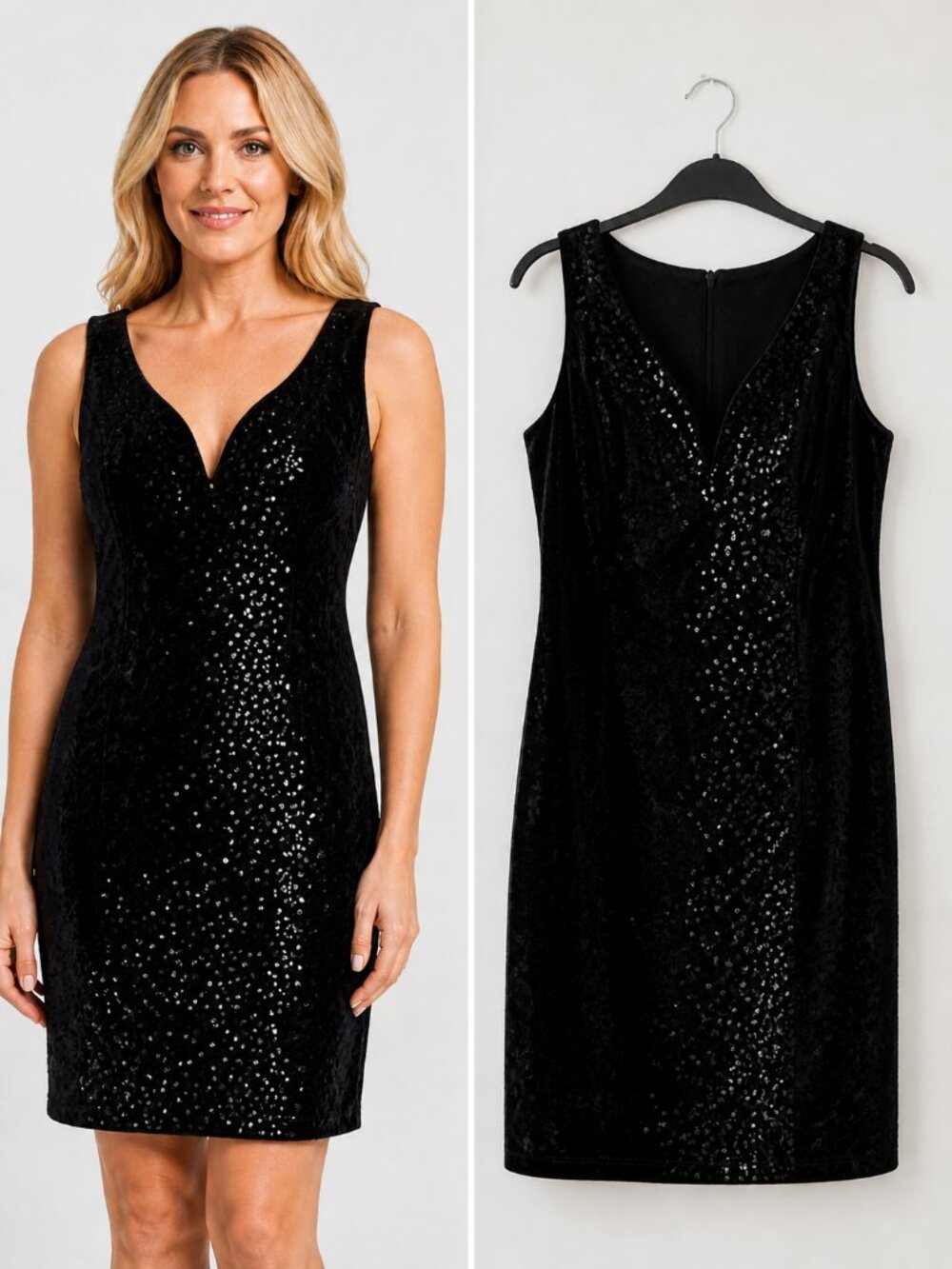 Blu Sage Black Velvet Sequins Sweetheart Neckline Cocktail Party Dress NEW NWT